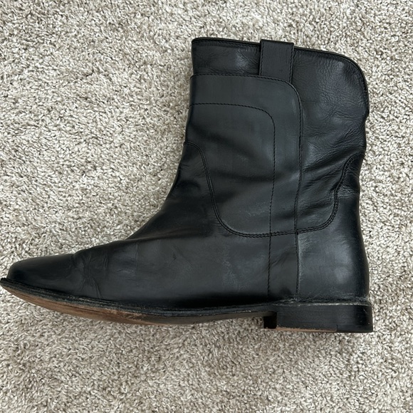 Frye Womens Paige Short Riding Boots Black Leather Mid Calf Block Pull On - Picture 5 of 7